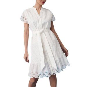 Untuckit Pearl white eyelet button front belted dress size 6